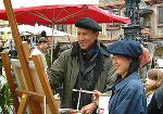 Jochen Mensing: Sonntagsmalen am Marktplatz in T�bingen am 6.5.2001
