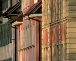 Jochen Mensing: Fassaden in der Wilhelmstra&szlig;e in T&uuml;bingen im Abendlicht, M&auml;rz 2003